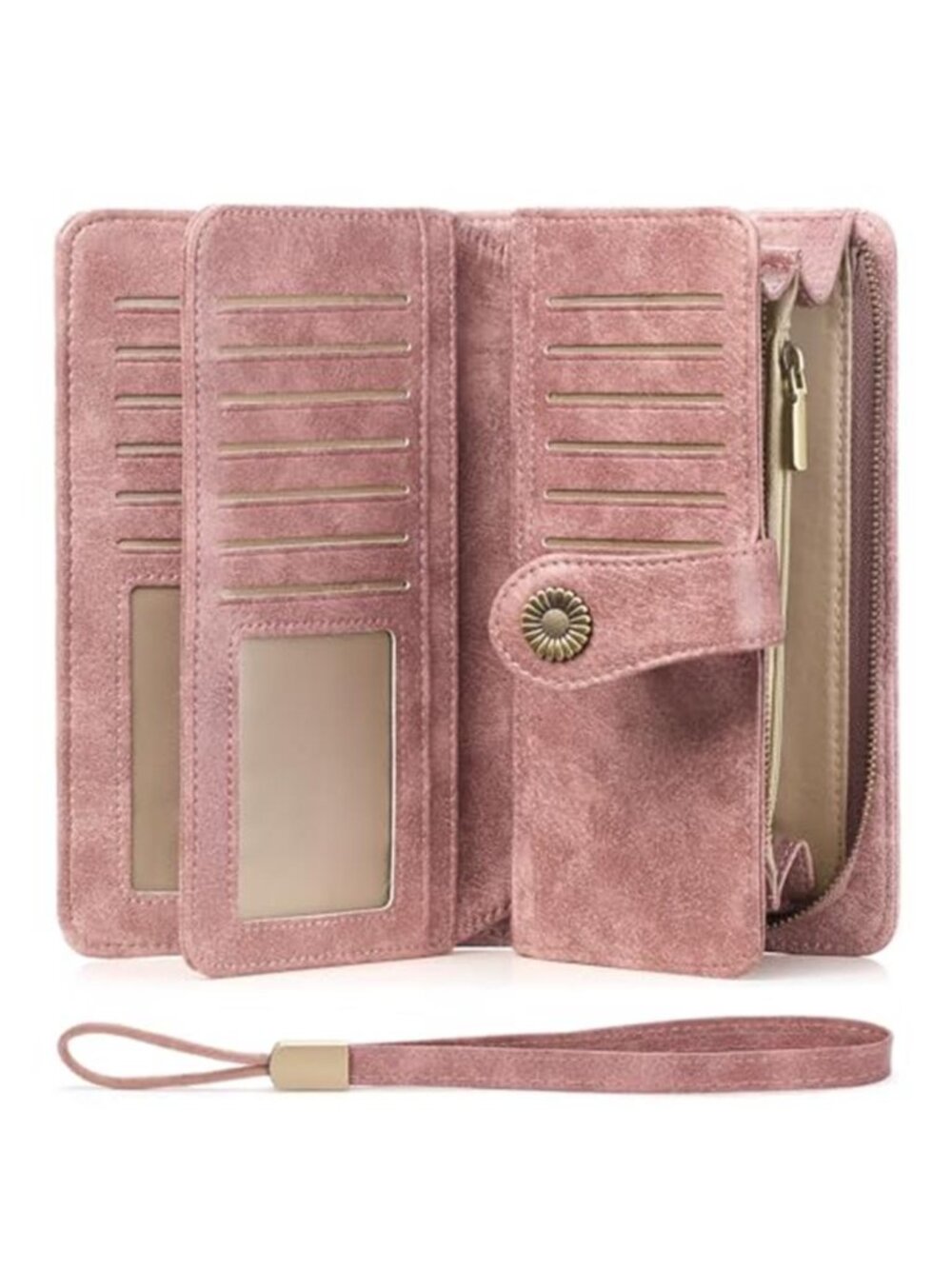 Trifold Wristlet Wallet Women Large Capacity RFID Blocking Credit Card Holder